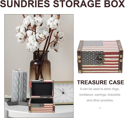 Miniatura 6 de STOBAZA Caja de almacenamiento United Desktop National Tin Keepsake Trunks US American Small Case Chest Treasure Lockable State Boys Soporte de
