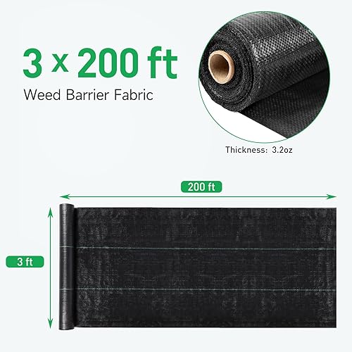 Miniatura 2 de GreatBuddy Tela de barrera de malezas de 3 x 200 pies, resistente, 3.2 onzas, tela de paisaje tejida de alta densidad para huerto, invernadero,