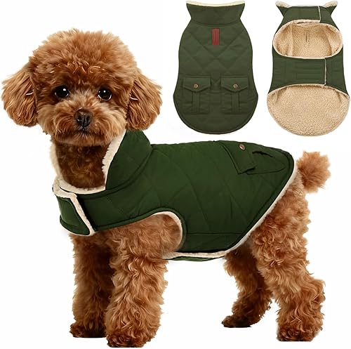 ASENKU Abrigo cálido de invierno para perro, abrigo impermeable para el clima frío, chaqueta de vellón para perros con forro de felpa ultra grueso