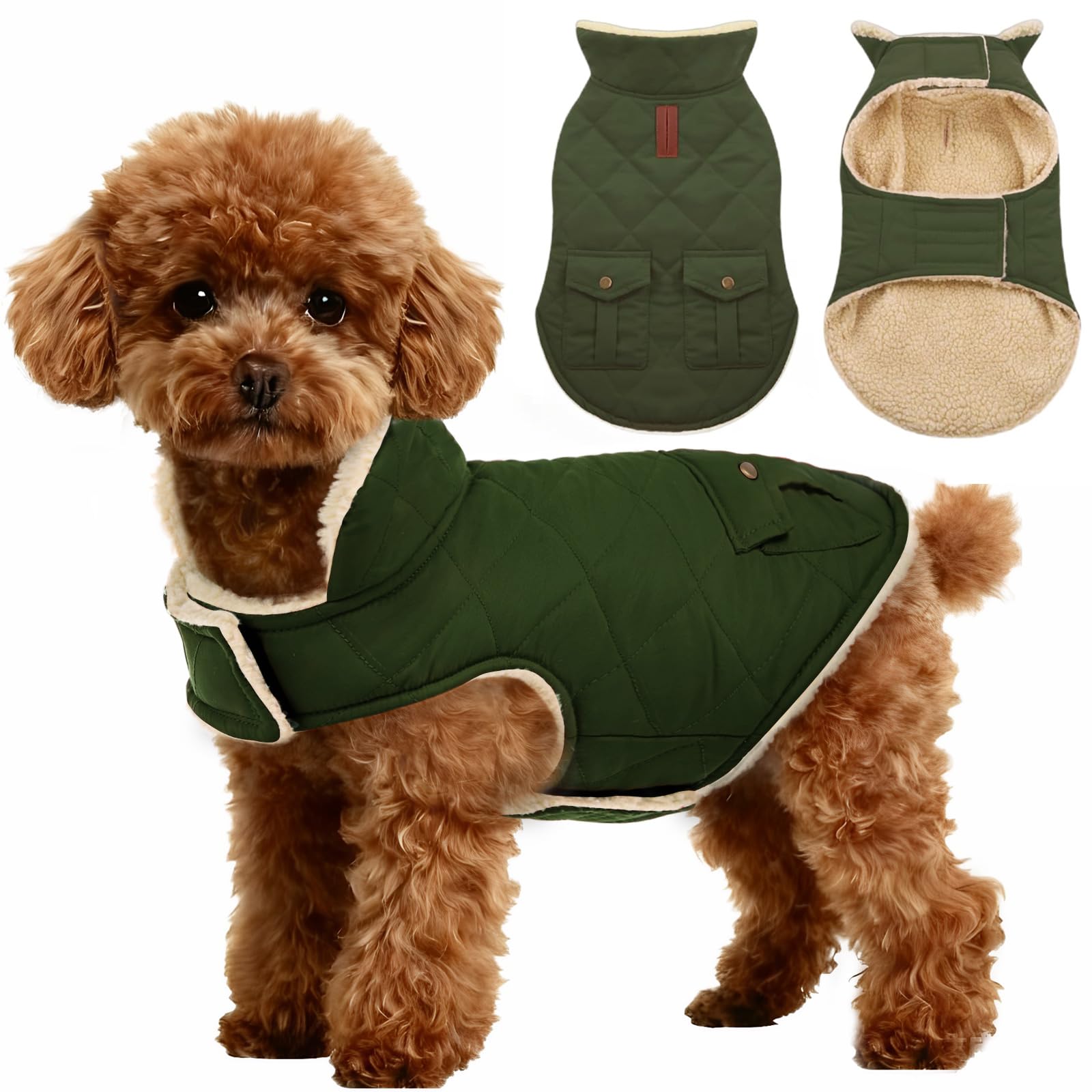 ASENKU Warm Dog Winter Coat Fleece & Turtleneck Dog Puffer Jacket with Pockets Waterproof Pet Cold Weather Clothes with Leash Hole for Medium Large Dogs