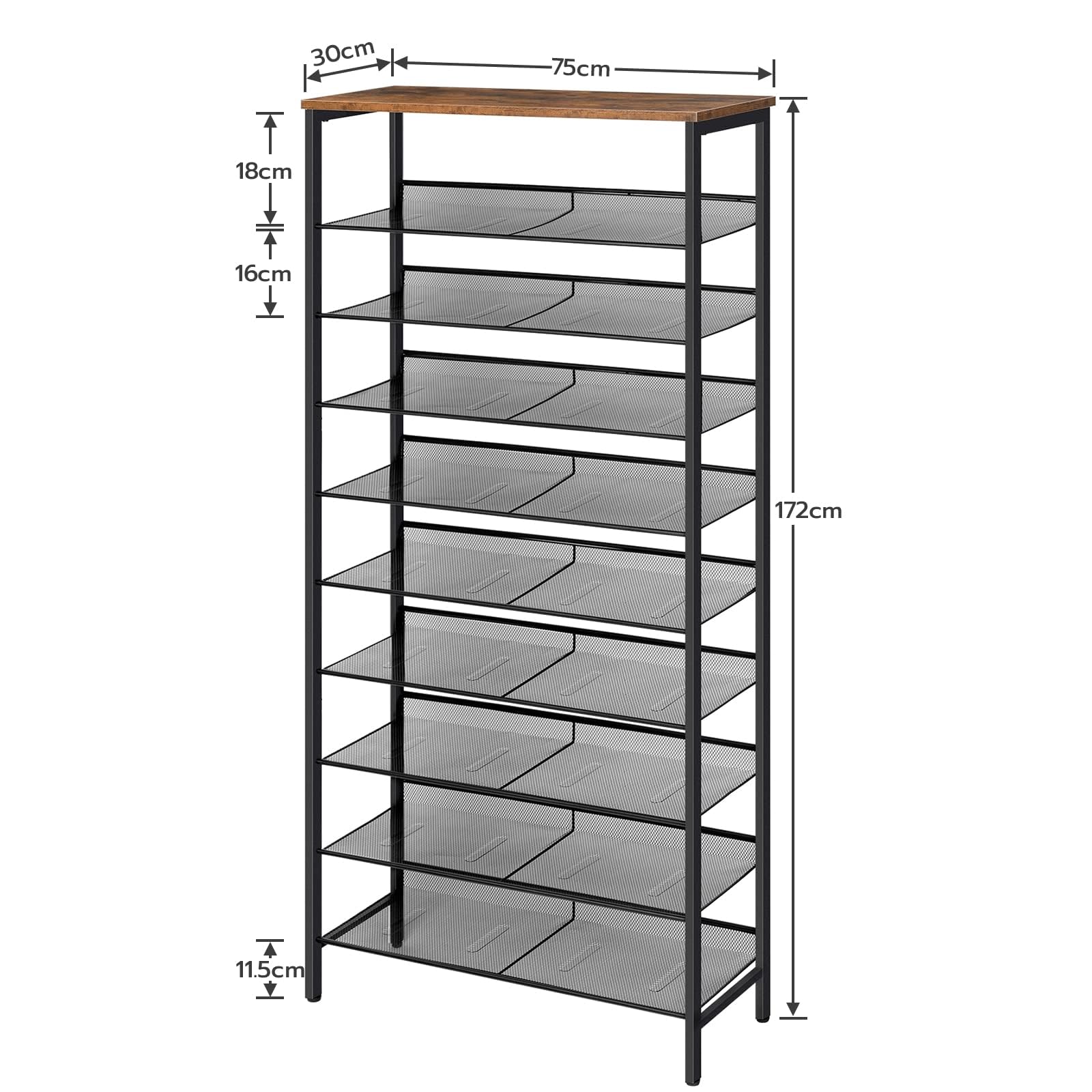 HOOBRO Scarpiera, Scaffale Portascarpe a 10 Ripiani, Grande capacità, Organizzatore Portascarpe, Fino a 27/36 Paia di Scarpe, con Ripiani in Metallo Inclinabili, Stabile EBF110XJ01