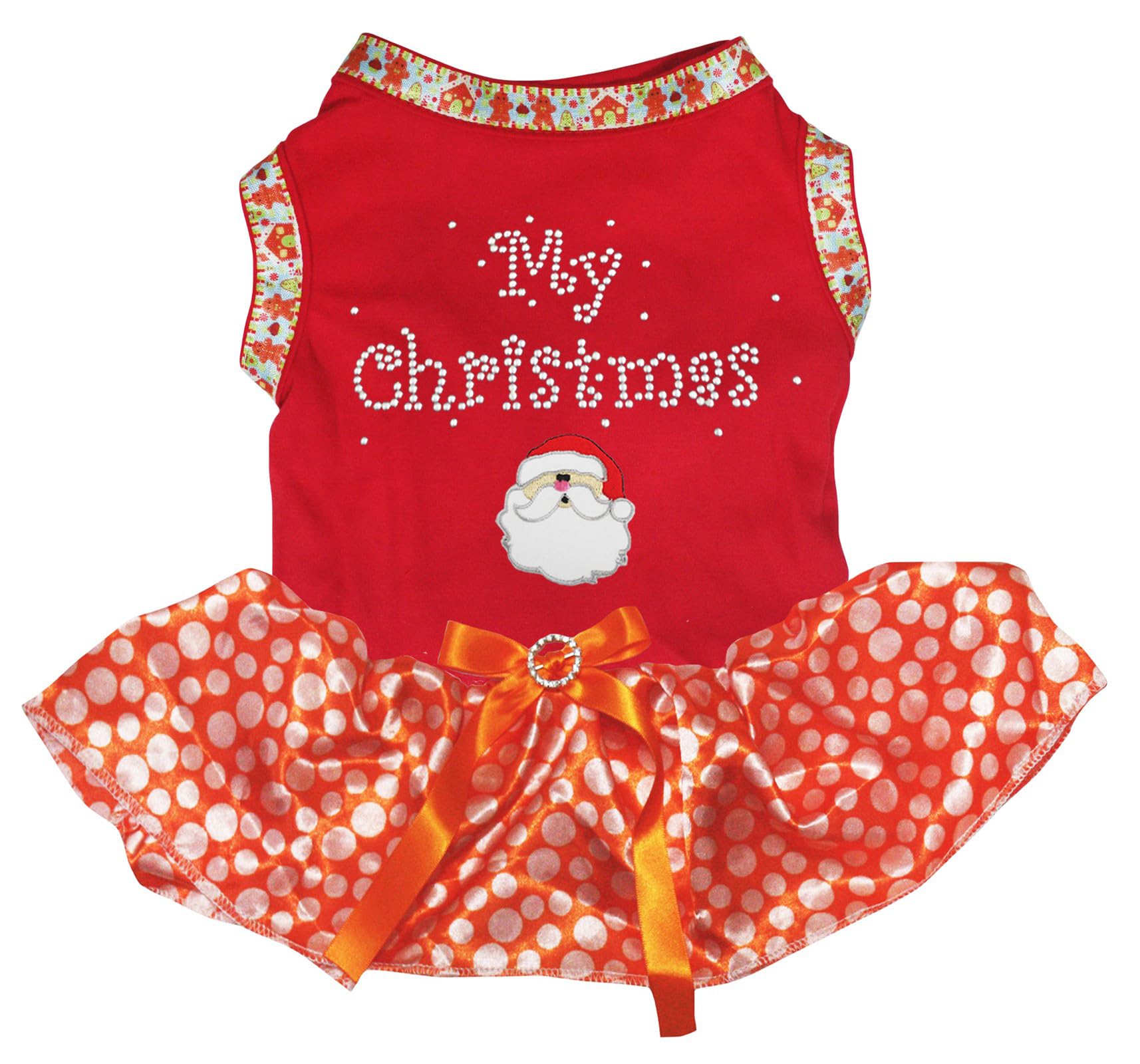 Petitebelle My Christmas Santa Claus Puppy Dog Dress (Orange/Dots, Small)