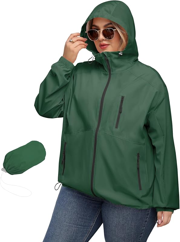 Plus Size Womens Rain Jacket with Hood Waterproof Raincoats