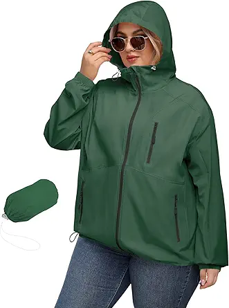 Avoogue Plus Size Women's Waterproof Rain Jacket with Hood, Lightweight Packable Outdoor Trench Coat XL-5XL