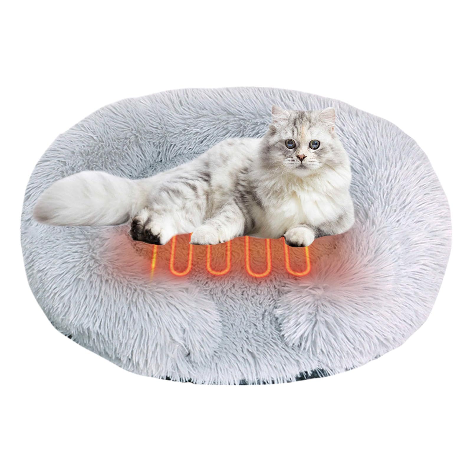 Lit Chauffant Pour Chat D'Intérieur Doux, Lavable En Machine, Arrêt | Tapis De Chauffe Chat Chaleur Douillette Hivernale Design Rond Chauffe-Animal Él
