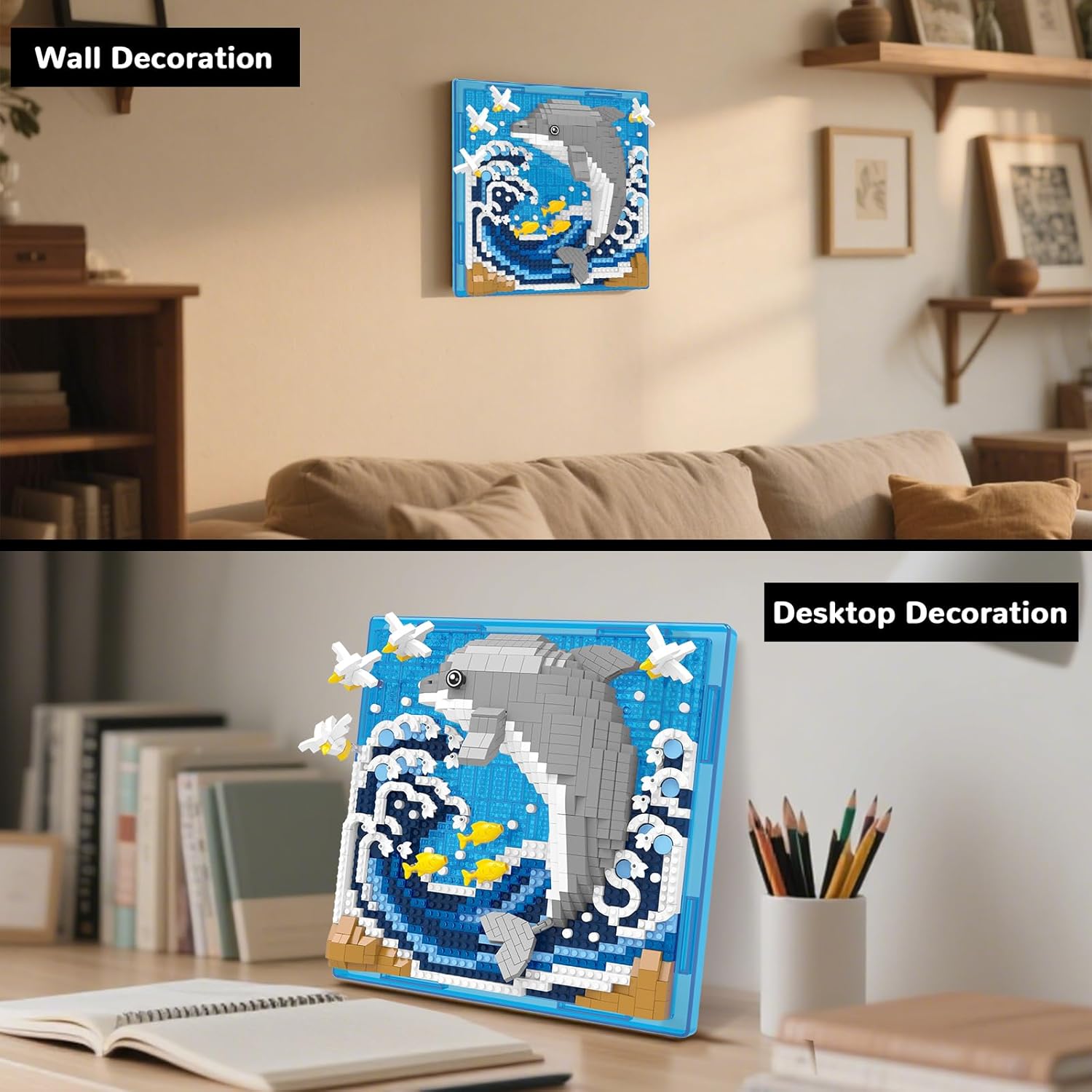 Dolphin Animal 3D Wall Art Micro Mini Building Blocks Set, Unique Home Wall Decor or Table Display, Ideal Gift Toy for Adults & Boys Girls 14+ (1113 PCS) - Image 3