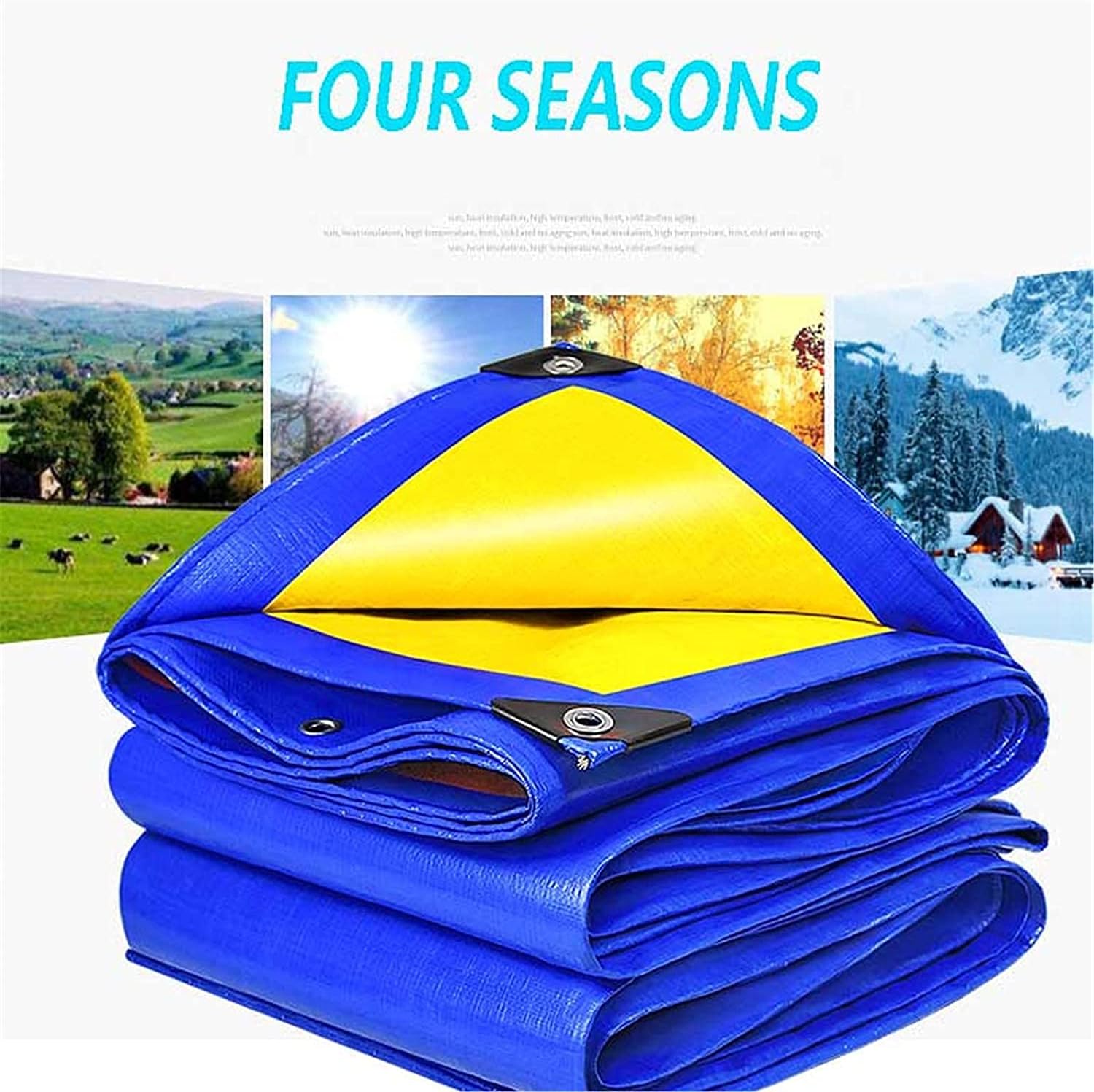 Tarps Heavy Duty Waterproof Camping tarp Canvas tarp Heavy Duty Waterproof Large Tarp 160G / Mm² Blue/Yellow Premium PE Tarpaulin with Eyelets Multifunctional Tarp for Outdoor Camping(Size