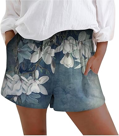 Amazon.com: Pantalones cortos de verano con estampado de flores y bolsillos  para mujer, Blanco, XXL : Ropa, Zapatos y Joyería