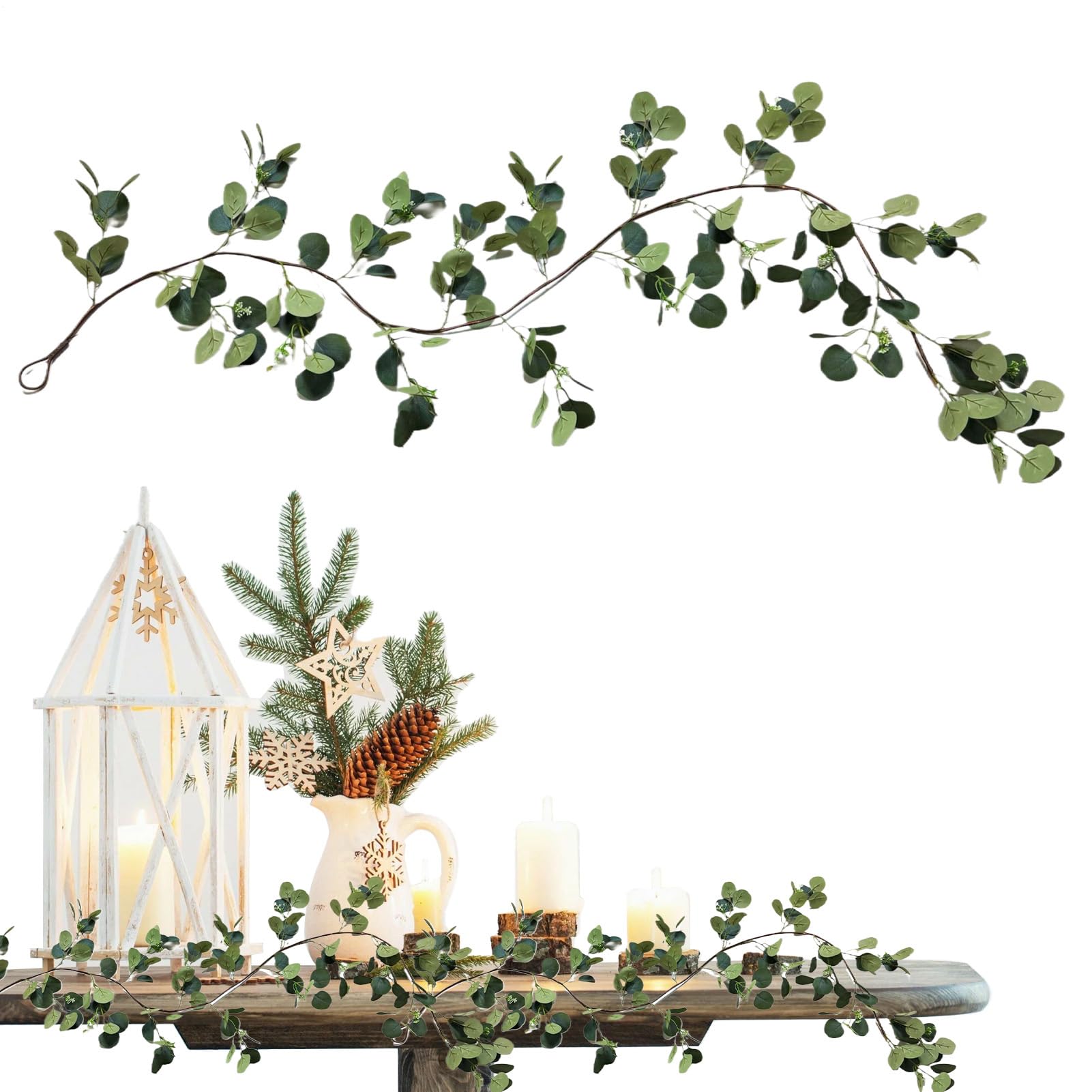 Guirlande Eucalyptus pour Table et Rameau Vert Décoratif Lumineux 1.8m LED