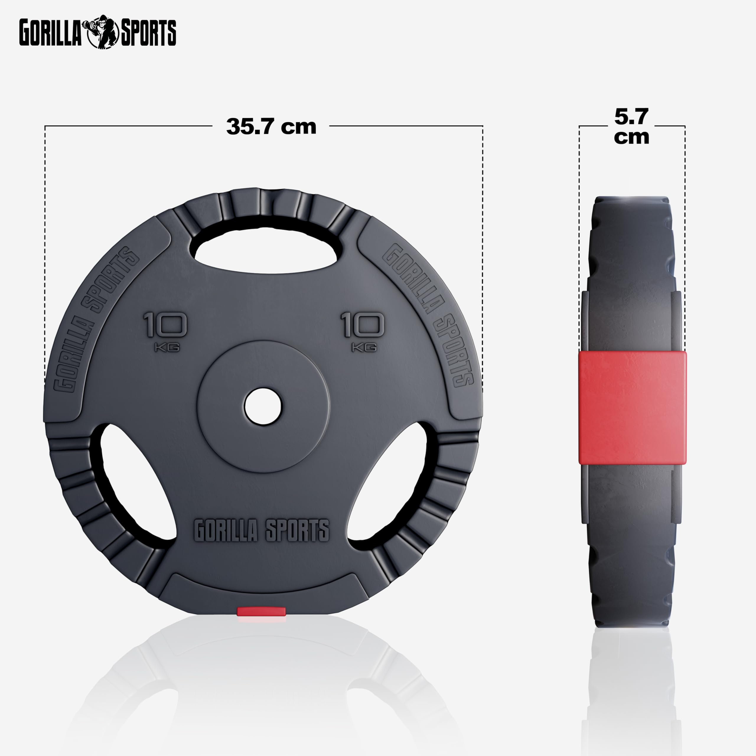 GORILLA SPORTS® Hantelscheiben - Einzeln/Set, 1,25kg, 2,5kg, 5kg, 10kg, 15kg, 17,5kg, 27,5kg, 30kg Gewichte, 30/31mm Bohrung, Tri-Grip, Kunststoff - Gewichtsscheiben, Hantelscheiben-Set