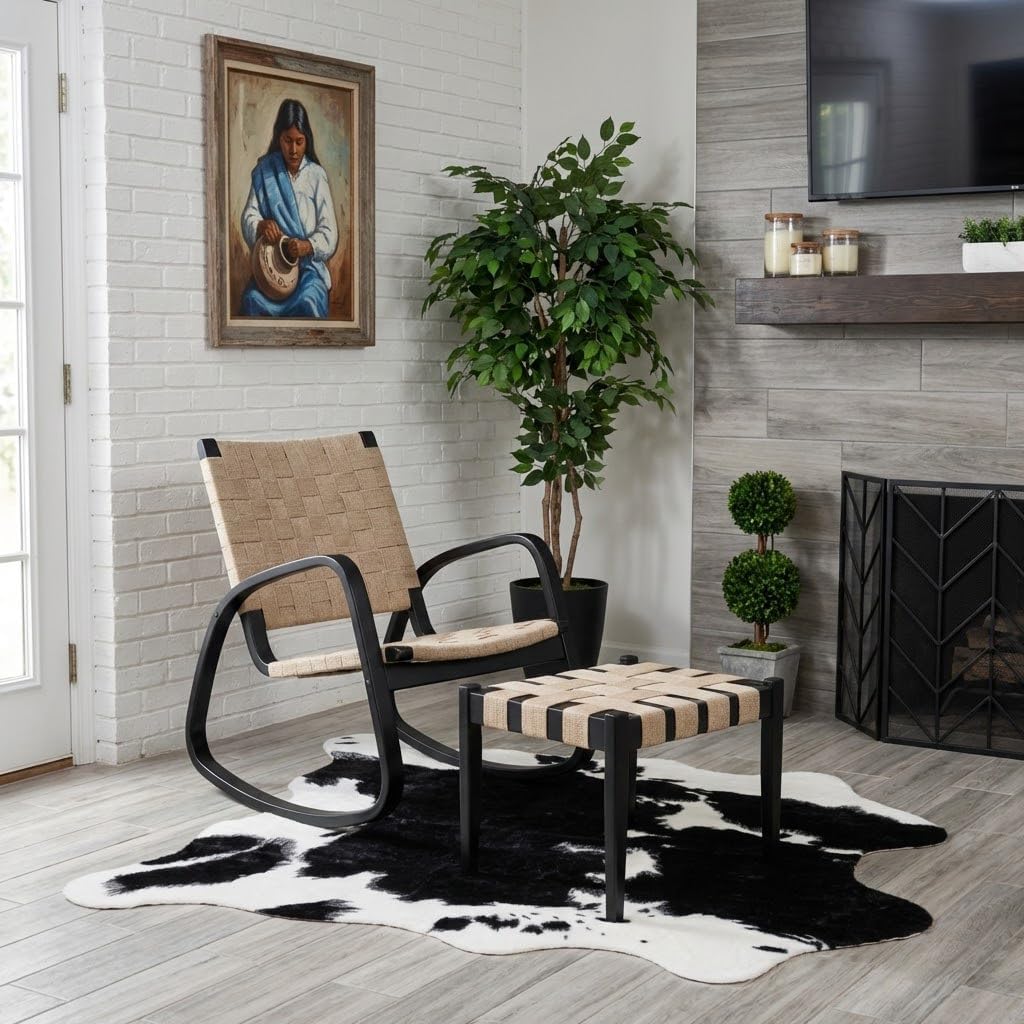 MustMat Cute Cow Print Rug Black and White Faux Cowhide Rugs Animal Printed Area Rug Carpet for Home 4'7''×5'3''