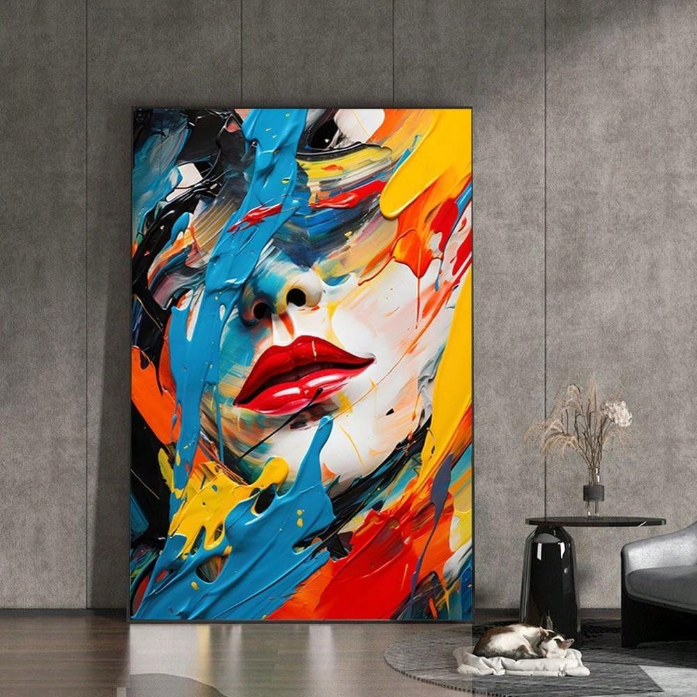 LMYSXAOZ Modern Abstract Canvas Wall Art Colorful Woman Portrait Painting for Living Room Bedroom Decor Aesthetic Poster Print(60x90cm/Frameless)
