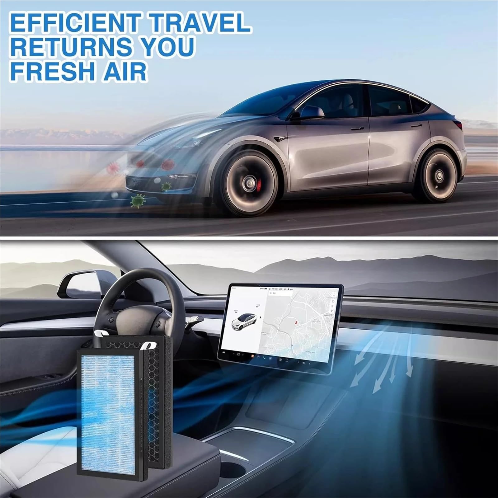 Filtro aria abitacolo per climatizzatore a Y, adatto per Tesla Model 3, con carbone attivo, ricambio per climatizzatore Filtro Abitacolo ai Carboni Attivi Aria Abitacolo