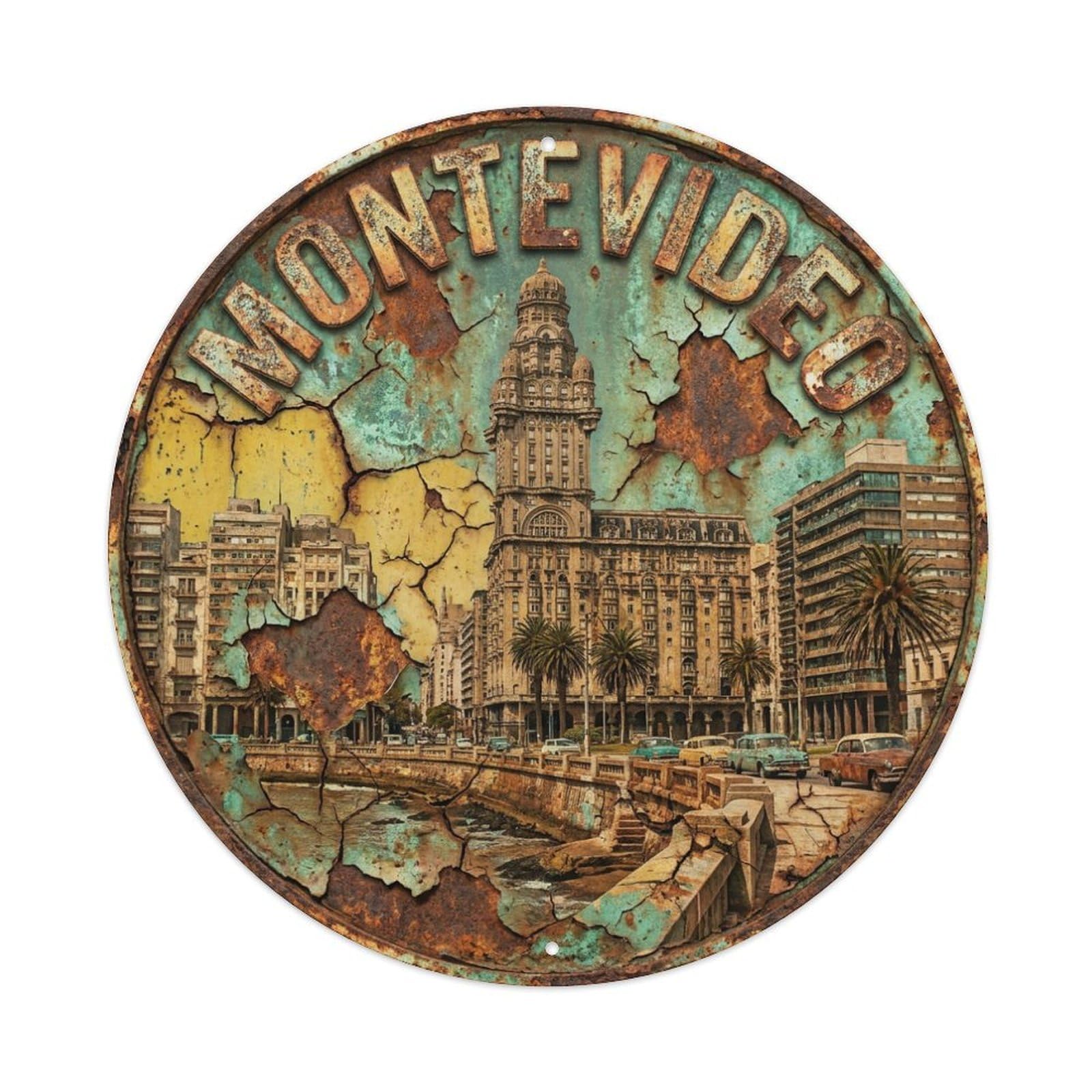 Vintage Travel Uruguay Montevideo Vintage Metal Tin Sign Plaque Wall Decor for Cafe, Club Bar, Office, Garden Metal Poster 8x8Inch