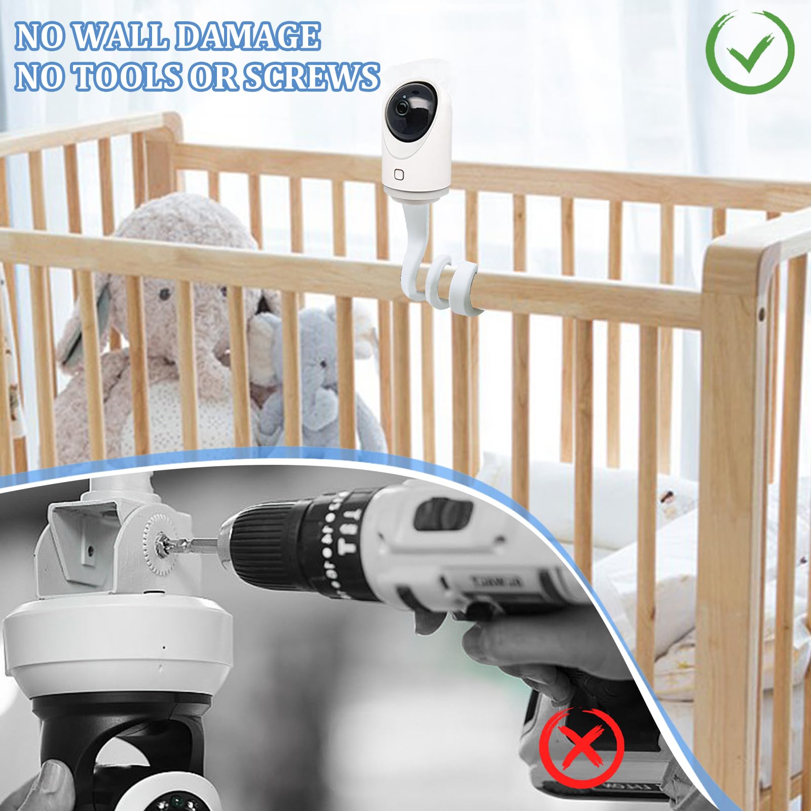 Supporto Per Baby Monitor Regolabile - Braccio Flessibile 95cm, Senza Foratura, Colore Blu - Foto 9