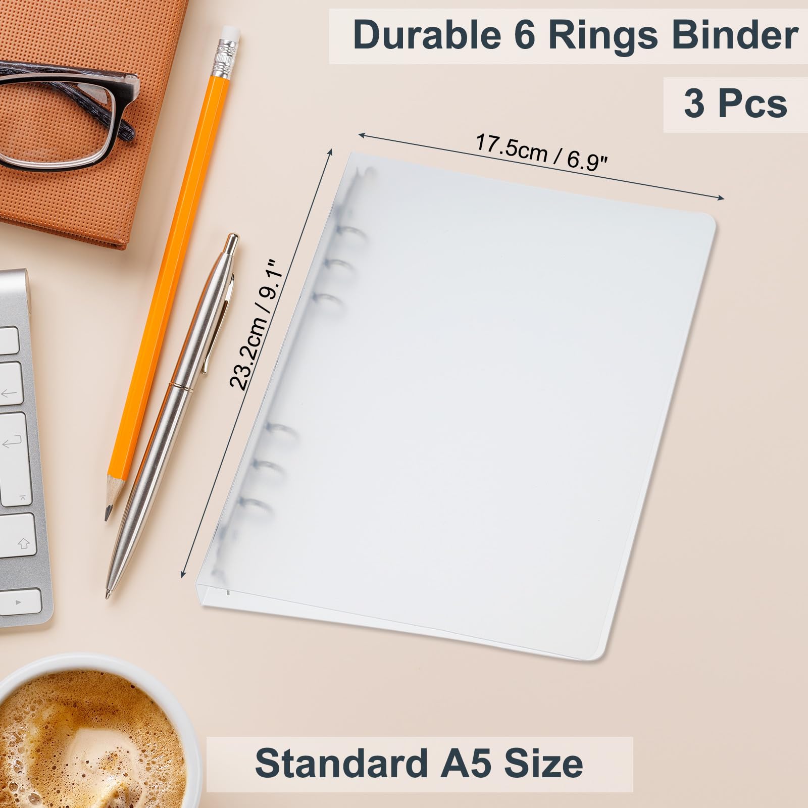 Patikil A5 Binder Cover, 3 Pcs PP 6 Ring Loose Leaf Protector, Transparent - Image 2