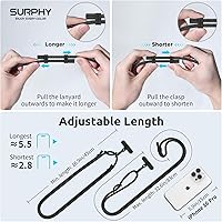 Vista 6 de SURPHY Cordón para teléfono, correa cruzada ajustable para teléfono con 2 pestañas de amarre para teléfono celular, hebillas de metal de alta Negro