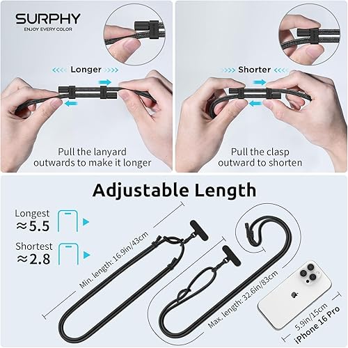 Miniatura 6 de SURPHY Cordón para teléfono, correa cruzada ajustable para teléfono con 2 pestañas de amarre para teléfono celular, hebillas de metal de alta