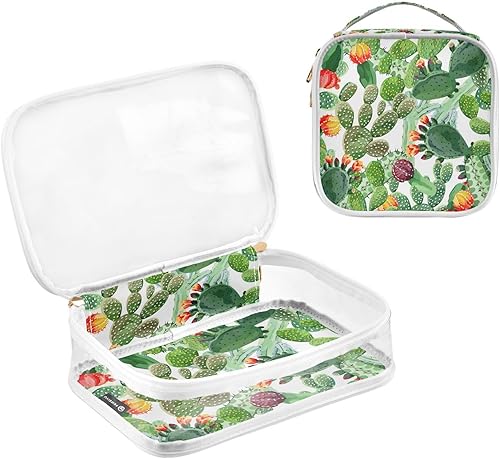 Miniatura 3 de Cactus - 2 bolsas transparentes de maquillaje para cosméticos para mujeres y hombres, PVC, impermeable, portátil, bolsa de transporte con