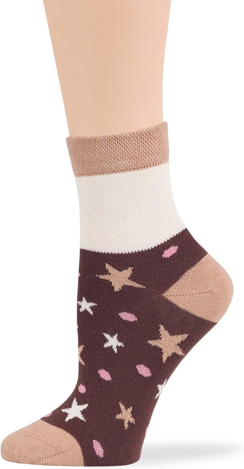 7BIGSTARS KINGDOM Women's Cotton Diabetic Quarter Fashion Socks - 4 Pack Large - Extra Wide- Star, Stripe, Polka Dot - Sock Size 10-12 Shoe Size 8-12 L Brown, Beige, Ecru - Image 4
