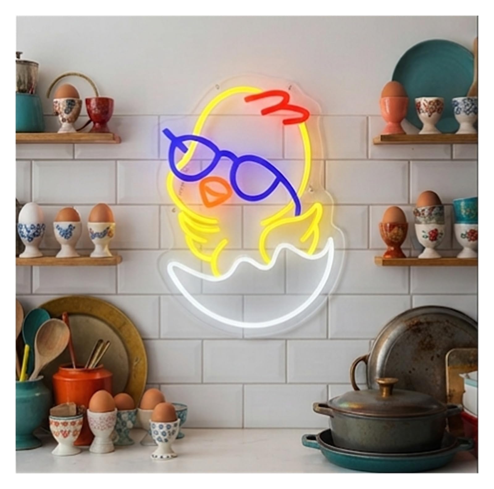 XENITE Luces Art Decoration Christmas Luz De Neón De Pollo Bebé, Letrero De Neón De Huevo Agrietado, Señales De Atmósfera Regulables Alimentadas Por USB, Para Decoración De Pared, 38.1cm×28cm