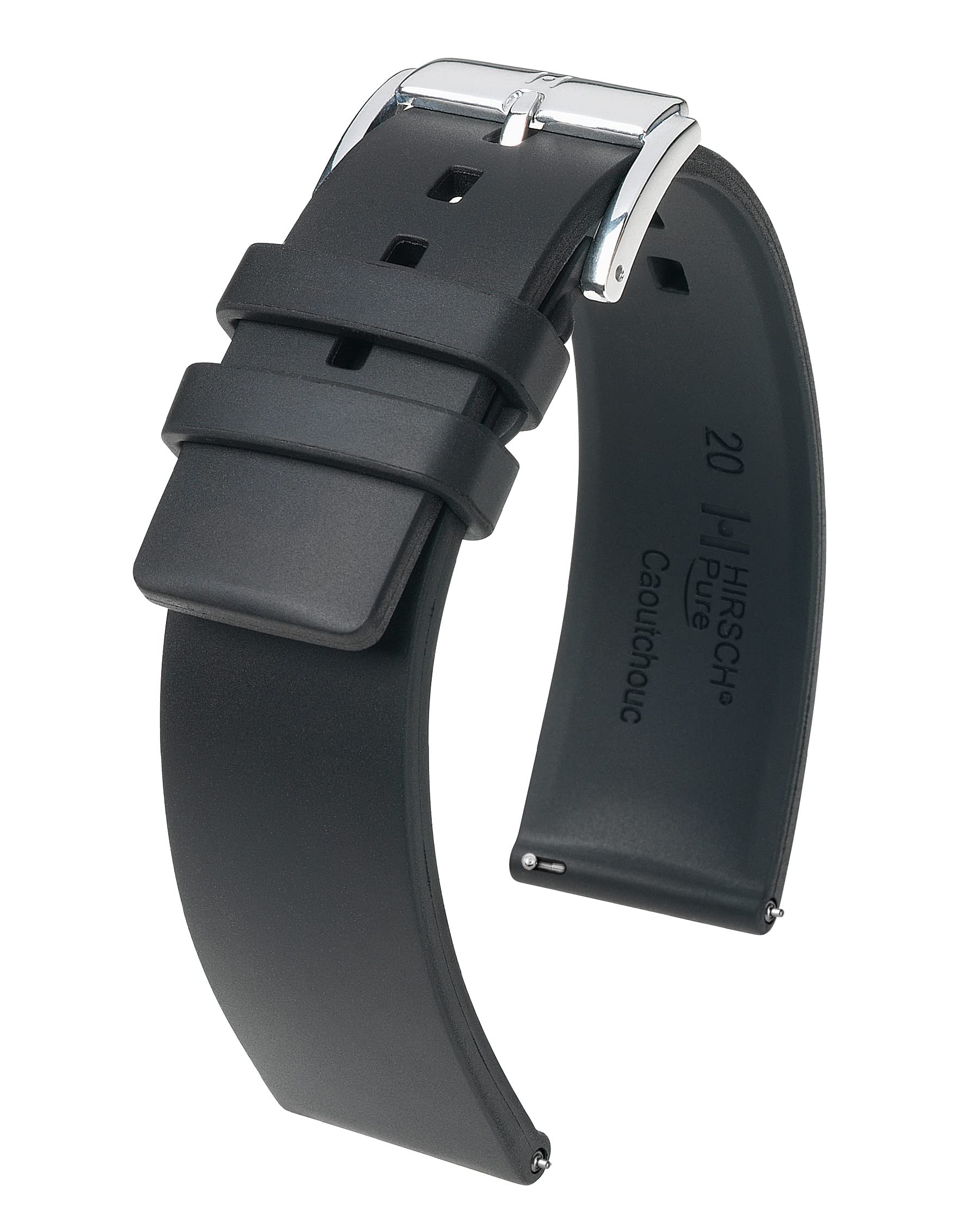 Hirsch Bracelet de montre unisexe en caoutchouc modèle Pure 20 mm Noir