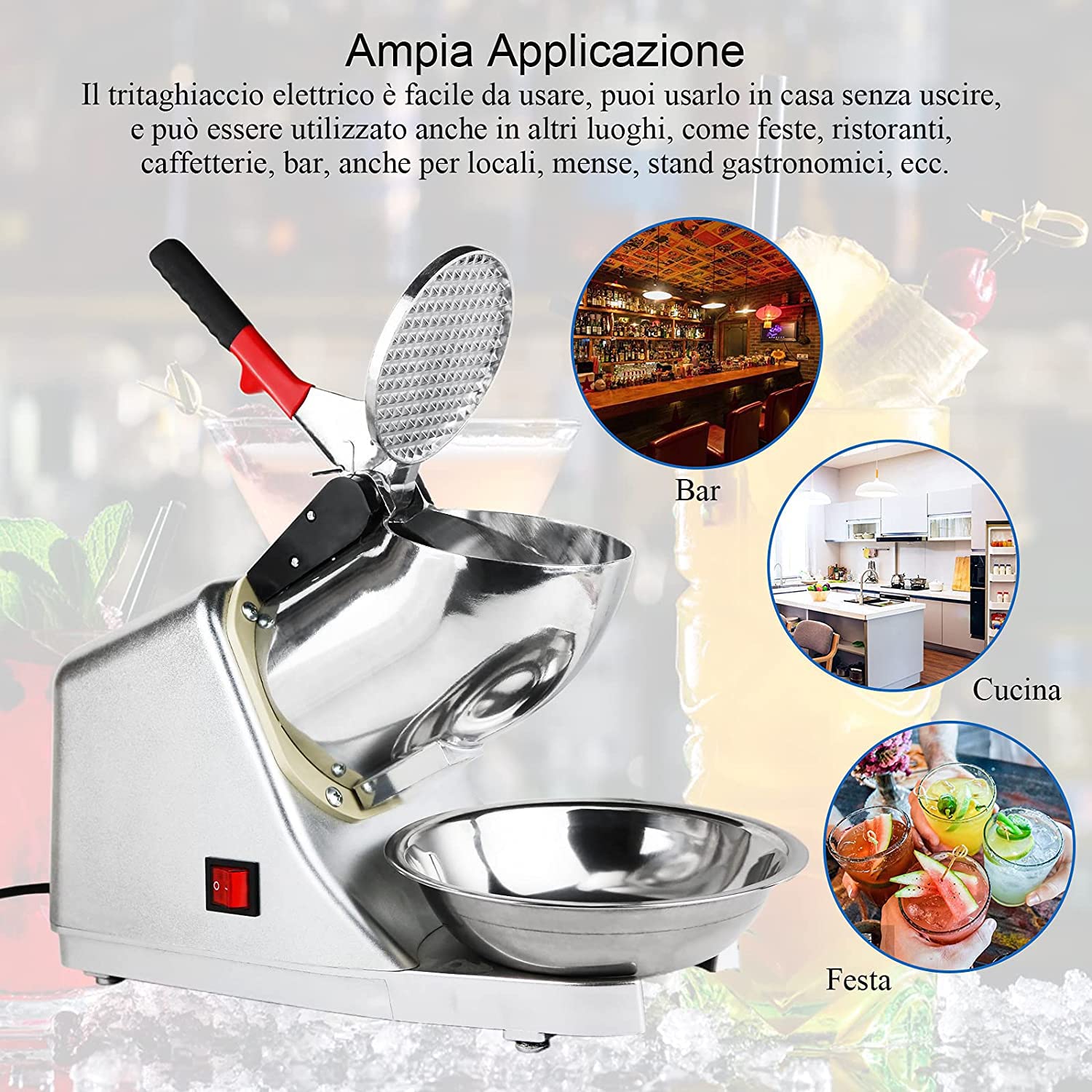 Tosucs Tritaghiaccio Elettrico 300W, 80 kg/h Elettrico Macchina del Ghiaccio con Ciotola,Tritaghiaccio a Doppia Lama, Acciaio Inossidabile,per Uso Domestico e Commerciale(Bianco Argento)