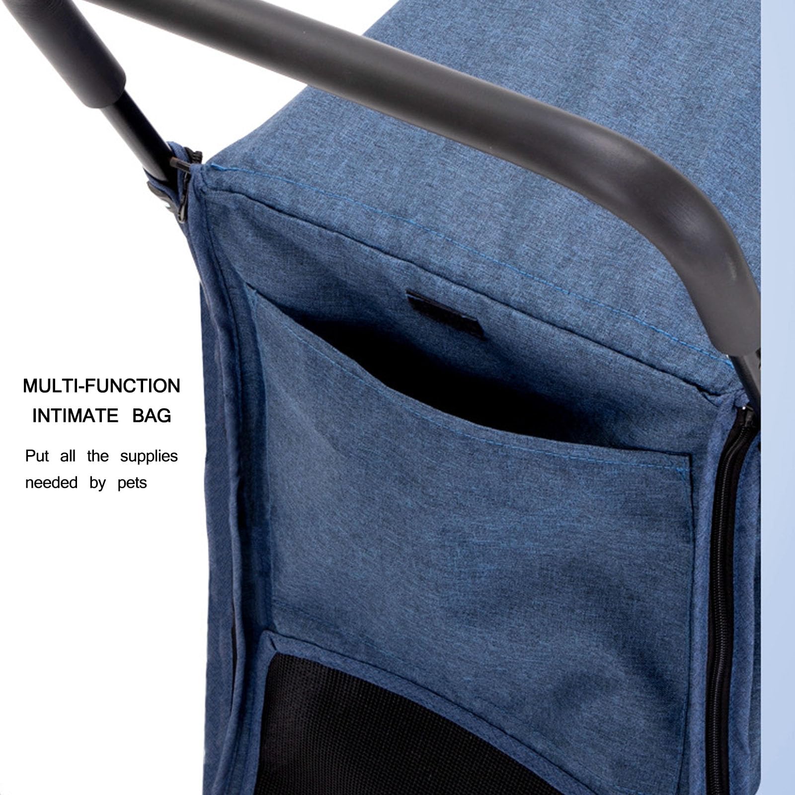 Passeggino da Jogging Pieghevole Traspirante, Passeggino da Viaggio per Cuccioli con Ruote robuste girevoli a 360°, Borsa portaoggetti Posteriore e Rete visibile,Blu