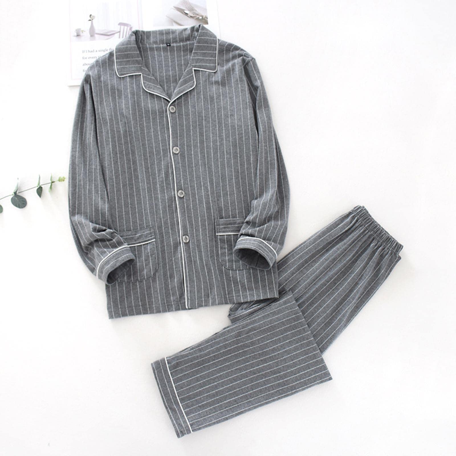 Pigiama Pigiama di Cotone Set per Autunno E Inverno Manica Lunga Pantaloni Lunghi Pigiami A Strisce per Donna E Uomo Abito da Casa
