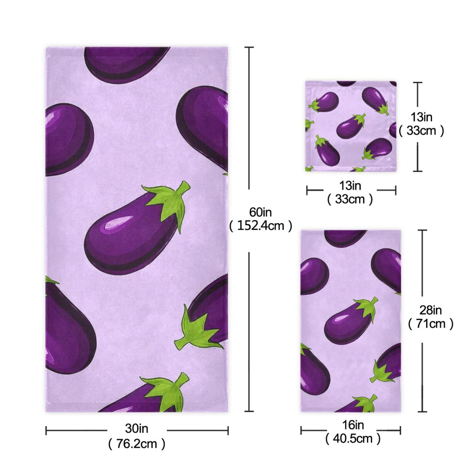 Set di 3 asciugamani decorativi per il viso, viola melanzana, 1 asciugamano da bagno, 1 asciugamano per le mani, 1 panno per la casa, cucina, hotel, palestra, nuoto, spa