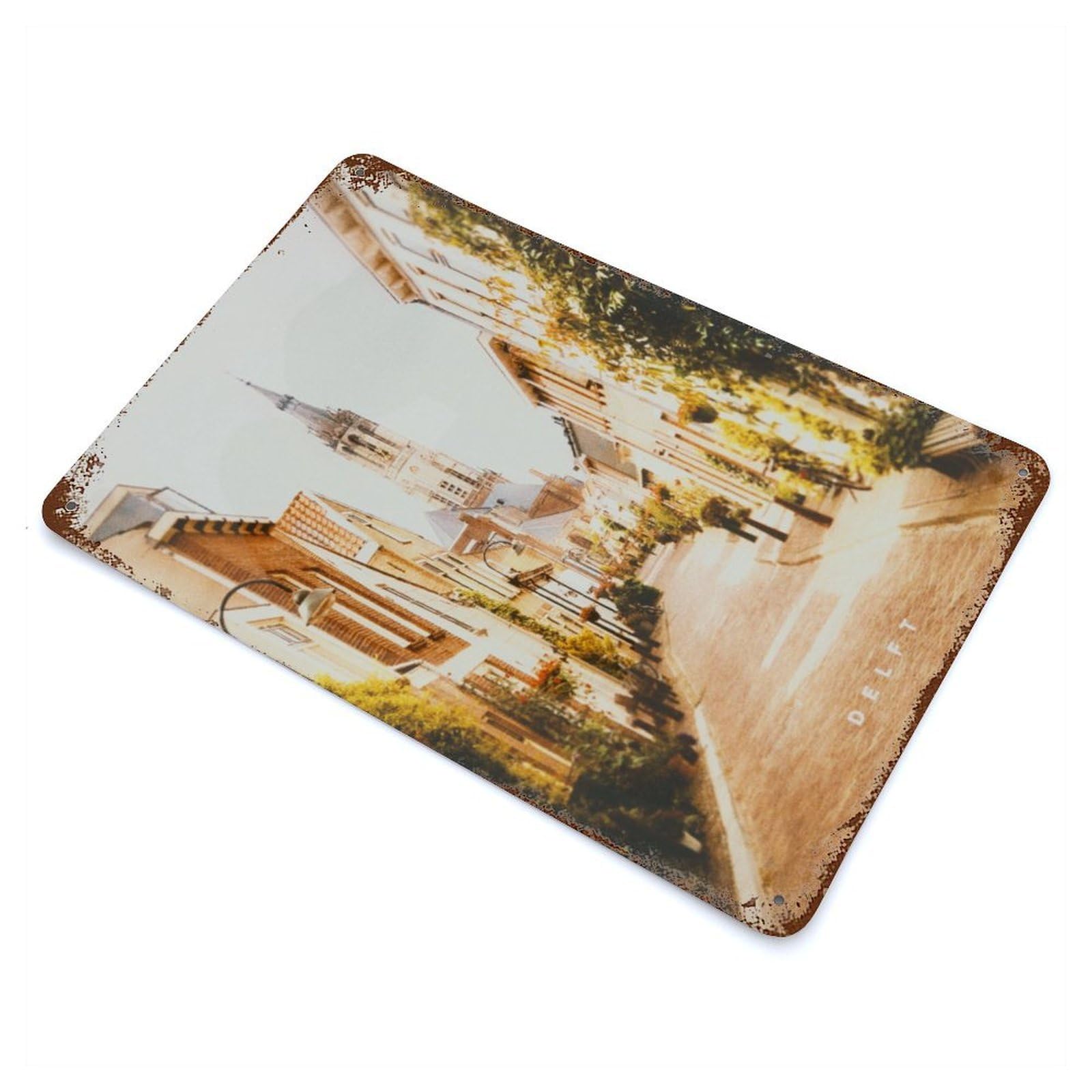 Delft Rusty Metal Tin Sign 11.8"x7.9", for Living Room, Hallway And Home Decor, Old School Wall Decor