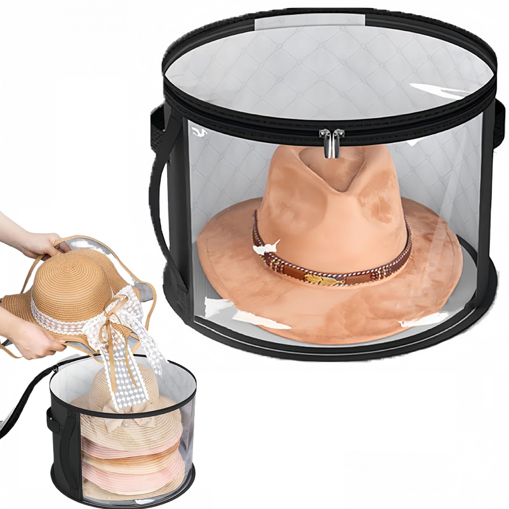 Oversized Clear Ladies Hat Box Storage, Stackable Hat Storage Containers?for Fedoras, Sun Hats and Home Decor?Foldabletravel Hat Boxes, Hat Organizer Storage Bag(Gray)