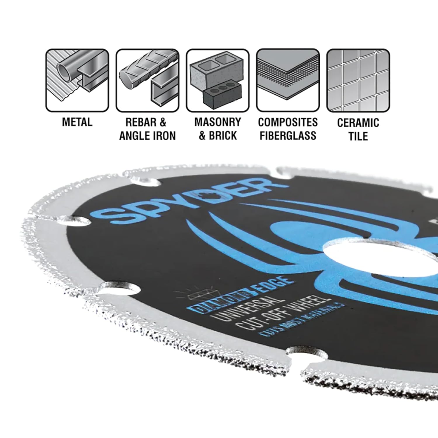 Spyder 4-½-inch Diamond Edge Universal Cut Off Wheel 2-Pack for Metal, Masonry, Tile, Rebar, and More