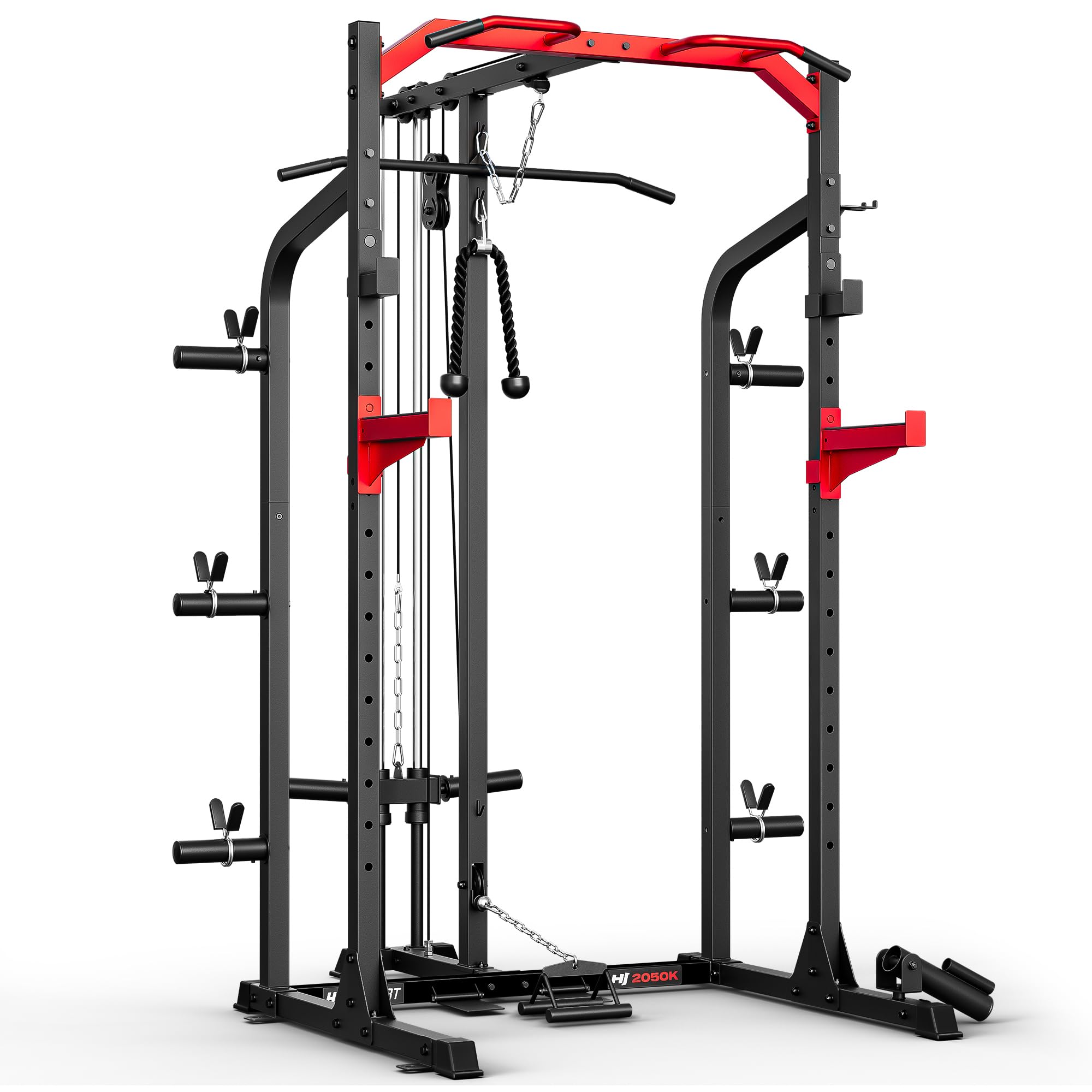 Hop-Sport Power Rack HS-2050K mit Latzug und Kabelzugstation, Power Cage mit Klimmzugstange, Sicherheitsablagen, Landmine, Squat Rack und Langhantelablage für Home Gym Krafttraining zuhause