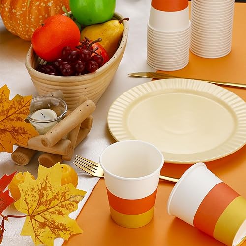 Miniatura 4 de Sliner 100 tazas de papel de maíz de caramelo de otoño de 9 onzas, tazas de calabazas de Acción de Gracias, tazas de papel desechables de otoño para