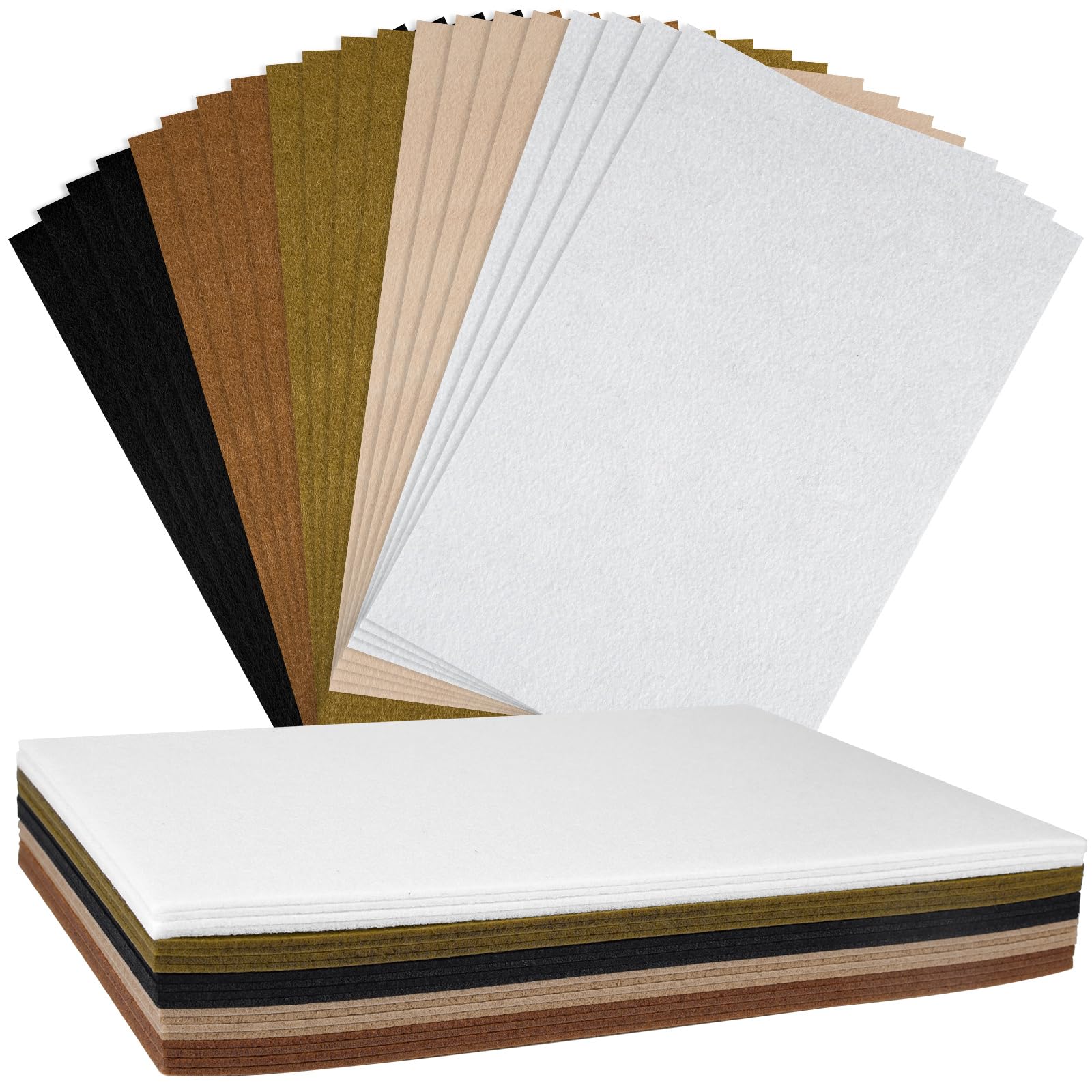 NEBURORA 2mm Thick Felt Sheets for Crafts 20 Pcs Stiff Felt for Crafts White Brown Felt Fabric Sheets Patchwork Sewing Craft Supplies
