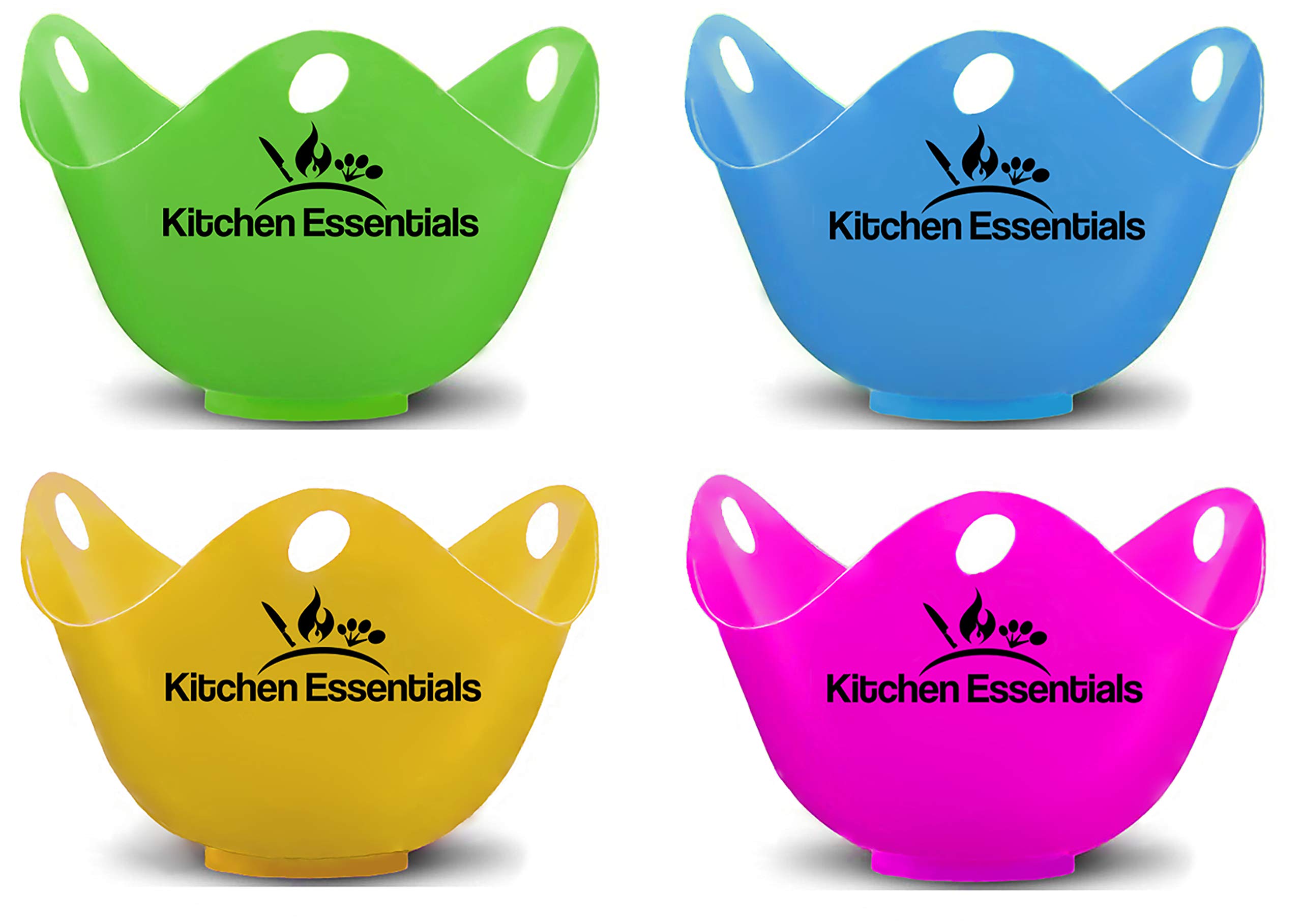 Kitchen Essentials BPA-free Silicon Egg Poacher Cups with Base Ring Set (Pack of 4, Multicolor)