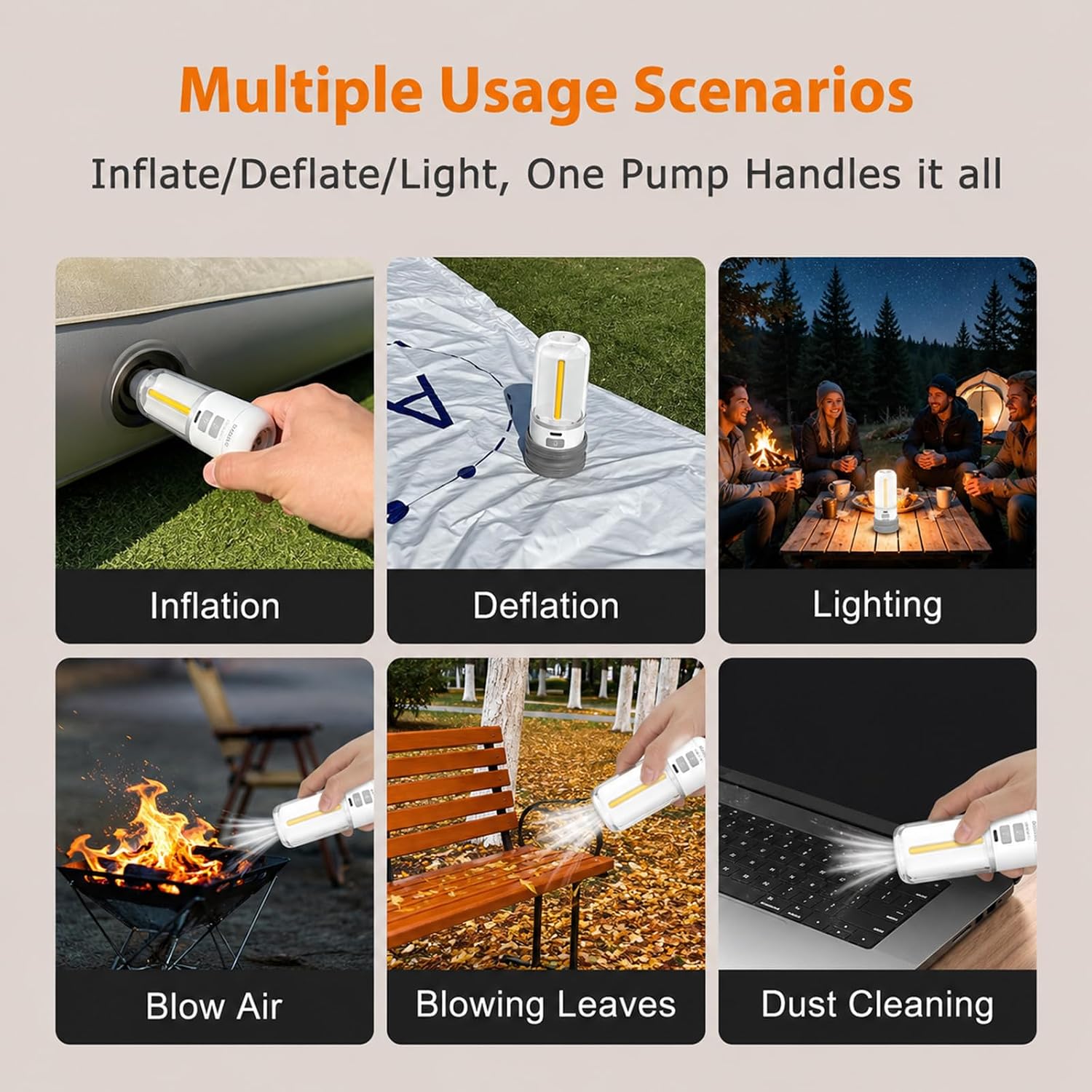 Air Pump for Inflatables, Mini Air Mattress Pump with Camping Light, 2000mAh 4.5kPa Ultra Powerful Pool Float Pump, Electric Pump for Inflatables, Inflate for Air Mattress, Vacuum Storage Bags