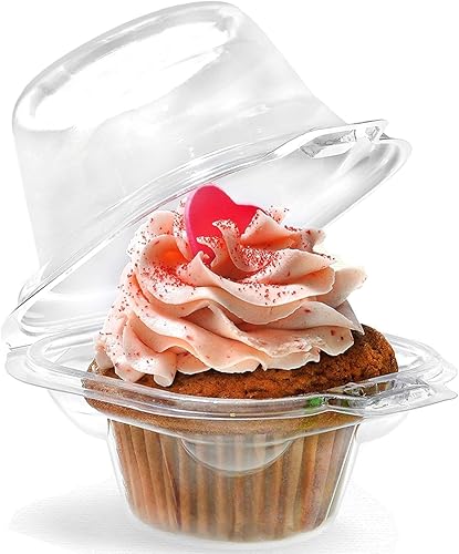 i-CHONY Soporte individual para cupcakes, cúpula de plástico transparente, portador de magdalenas, contenedores para magdalenas, cajas (50 unidades)