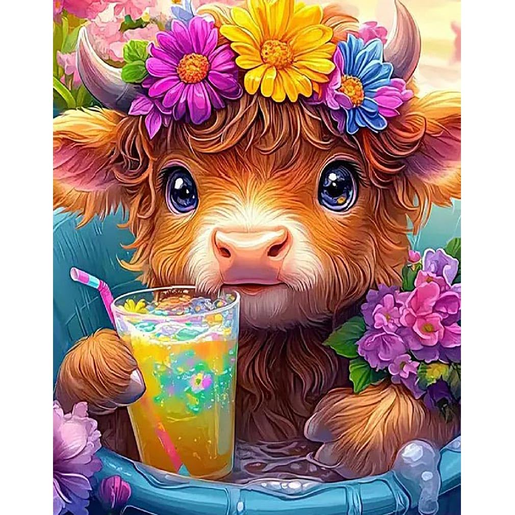 Highland Cow Paint by Number for Adults, Adult Painting by Number Kits on Canvas, Acrylic Digital Oil Number Painting Kits for Beginners,Simple Color by Numbers Kits for Home Decoration 16X20 Inch