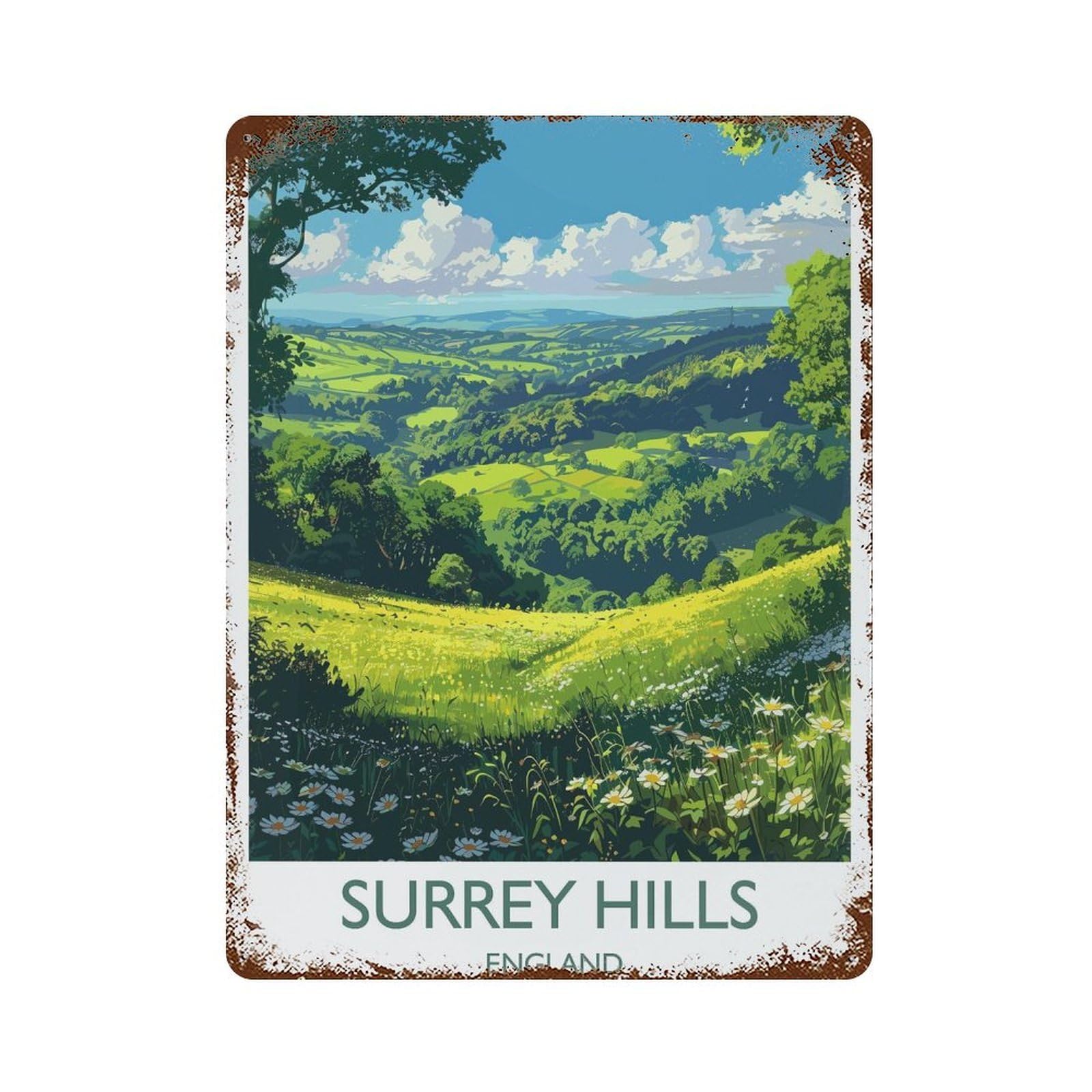 xiaoxiaoshen Surrey Hills Travel English Countryside Gift Wall Decor Art Metal Tin Poster Modern Home Decor Art Home Bar Shop Decorations Vintage Sign 40x30cm