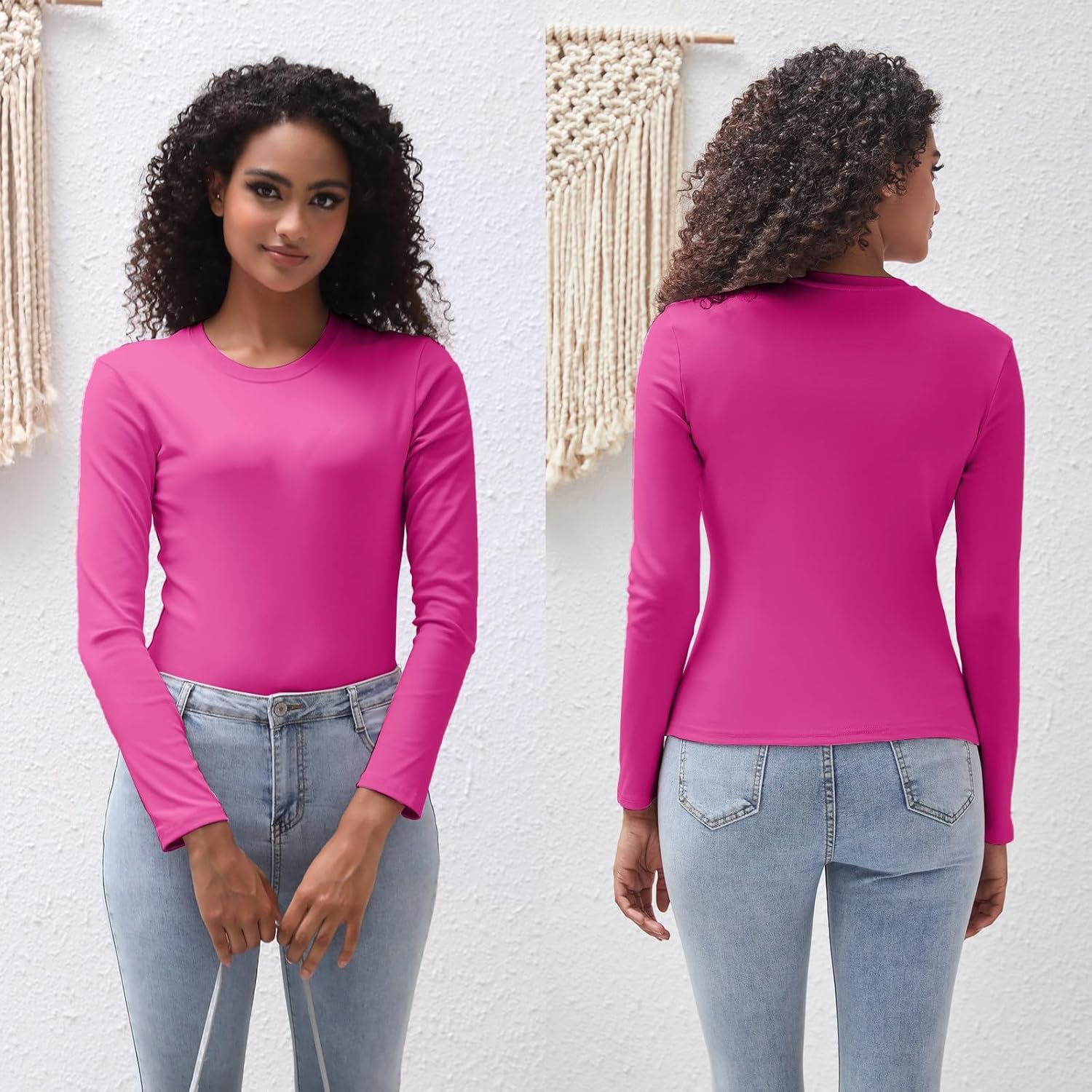 Cotton Long Sleeve Tee Shirts for Women Slim Fit Tshirts Basic Tops Tight Crewneck Layering Undershirts - Image 2