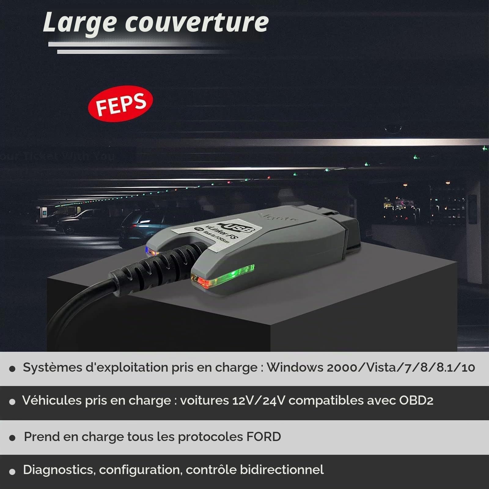 VLINKER FS Interface de Diagnostic OBD2 pour FORScan, Adaptateur USB OBDII avec Commutation Auto HS/MS-Can, Compatible Ford Mazda Lincoln, Tension Programmation FEPS 18V, Haute Vitesse 3Mbps