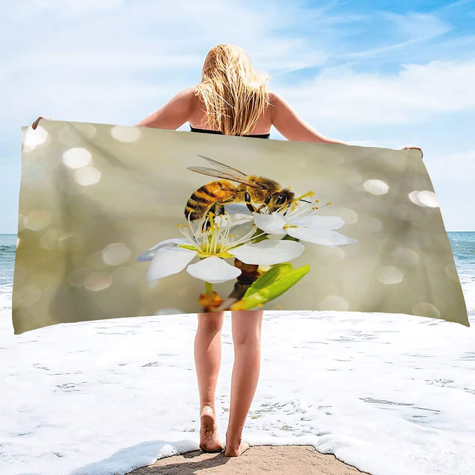 Serviette De Plage Douce à Séchage Rapide, Très Absorbante, Abeille Dorée Pour Salle De Bain, Camping, Randonnée, Gym, Voyage, Natation, Yoga, 70 X