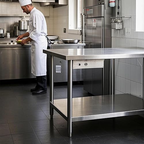 Miniatura 7 de HXCFYP Mesa de acero inoxidable para preparación y trabajo, 30 x 24 pulgadas, mesa de trabajo comercial de preparación de alimentos resistente NSF