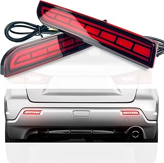 Red Lens Rear Bumper Reflector Light fit for Mitsubishi Lancer Evolution X Outlander with Sequential Turn Signal as Driving Brake light Part and Accessories