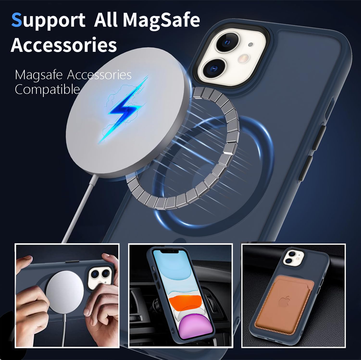 AOMYKE Cover Magnetica per iPhone 11, Custodia iPhone 11 Compatibile con MagSafe, Traslucida Opaca Posteriore Sottile PC+TPU Bumper Antiurto Case - Blu