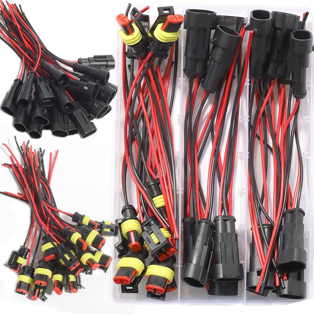 2 Pin Waterproof connectors 12v Wire Harness Connector 16-20AWG Quick Disconnect Series Automotive Way Car Electrical Marine Truck Boat Motorcycle Male Female Connections Plug