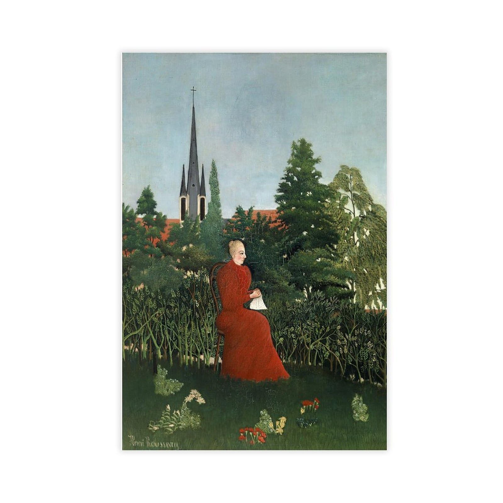 ANFOTCM Henri Rousseau, portret kobiety w krajobrazie, artystyczna dekoracja ścienna plakat rodzina bar restauracja garaż kawiarnia sztuka znak prezent 50 x 75 cm