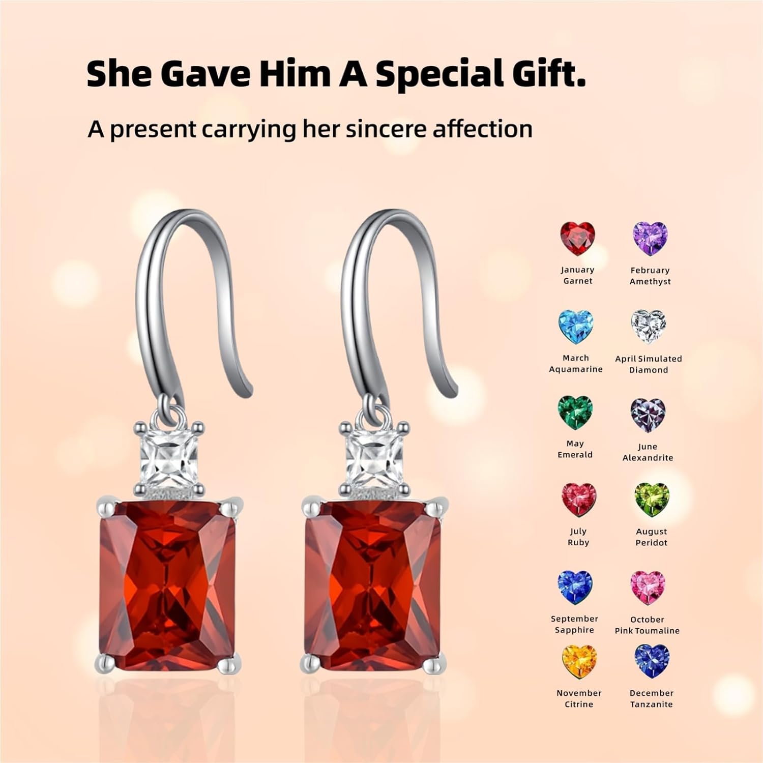 Sterling Silver Birthstone Earring For Woman -Dangle Earrings Jewelry Birthday Gifts for Women,Girlfriend,Wife,Mom - Graduation, Friendship,Birthday, Anniversary - Image 2